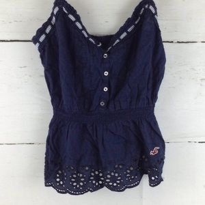 Hollister Women's SZ M blue button & tie tank top
